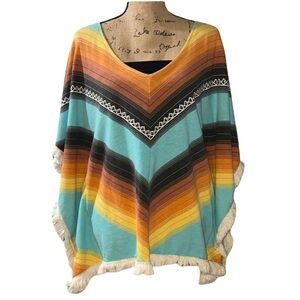 Billabong Multicolored Fringed Poncho Size S/M